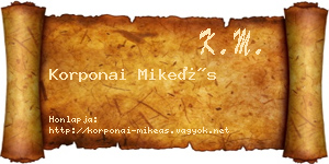 Korponai Mikeás névjegykártya